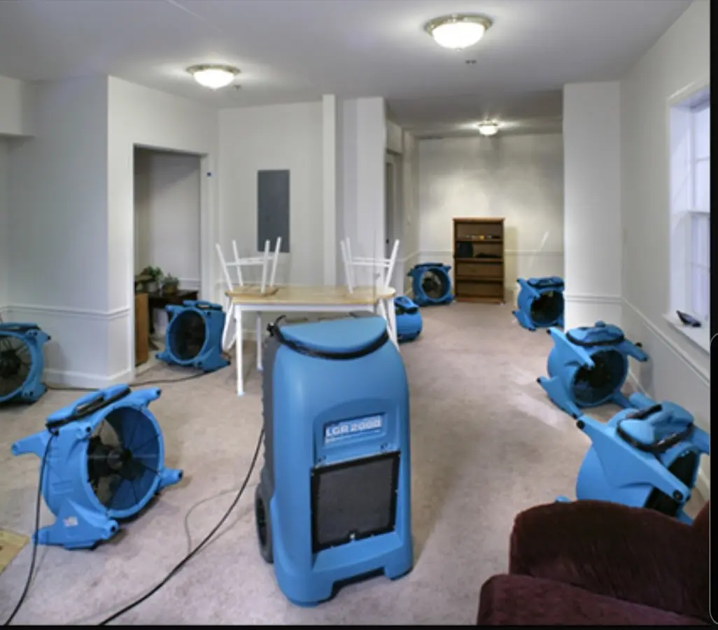 Air movers and dehumidifier setup for Water Damage Restoration in Siloam Springs